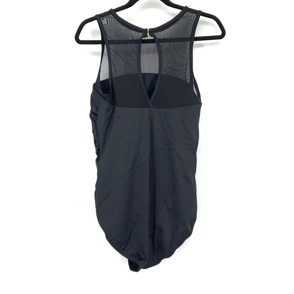 Swimsuits For All One Piece Swimsuit Womens Size 18 Black Ruched Mesh Yoke